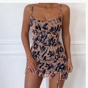Pretty Little Thing - Nude Mesh Tie Dye Print Ruched Dress